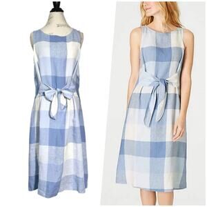 J. Jill Linen Blue and White Plaid Mini Dress Chic